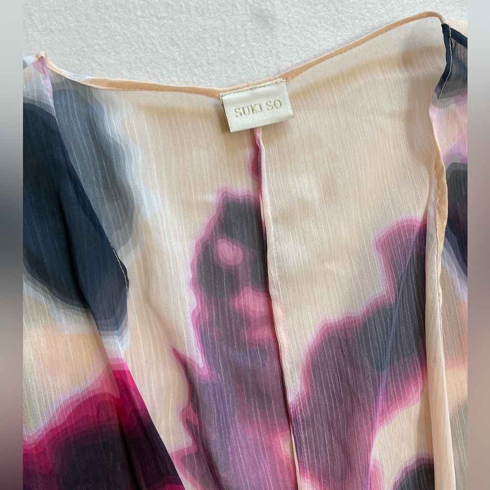 Boho Sheer Kimono Cardigan Tie Dye Bell Sleeve Chiffon Cover Up Open Front L/XL - Picture 8 of 15